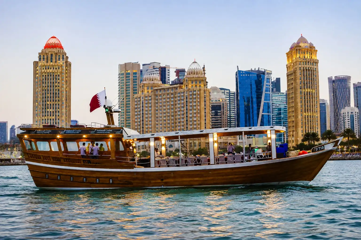 Traditional dhow cruise with Doha waterfront skyline