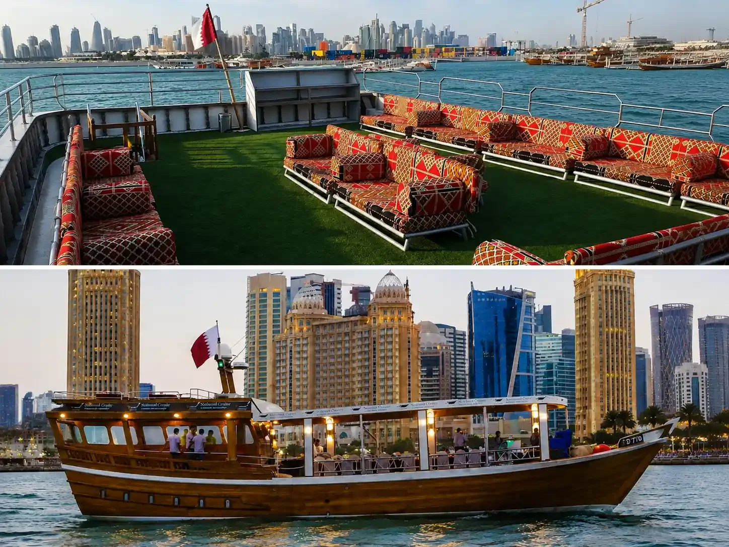 Traditional private dhow boat on the Doha waterfront